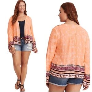 Torrid Peach Tie-Dye Open-Front Kimono Cardigan Cover-Up Size 0X New With Tags